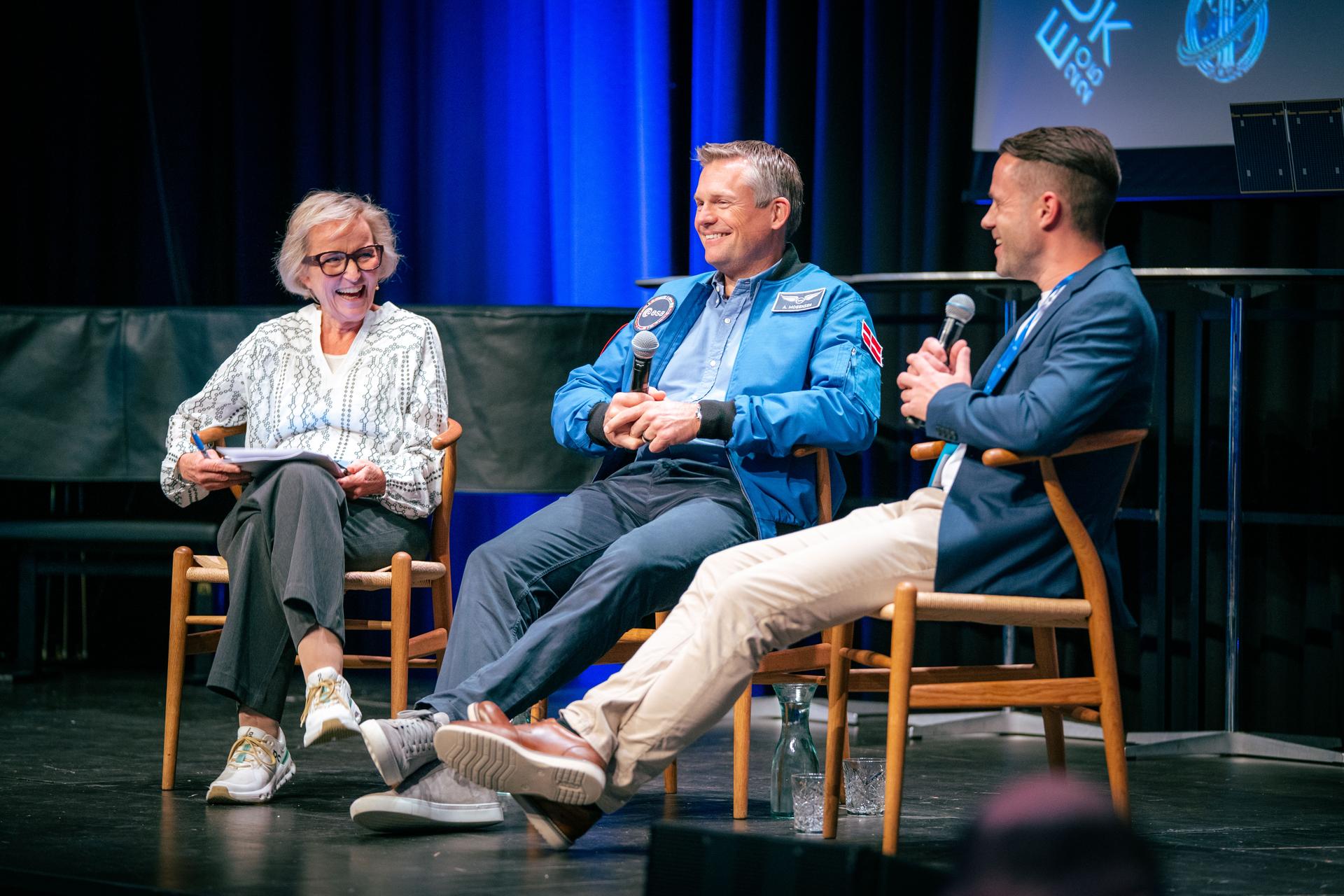 Moderator Tine Gøtzsche, Andreas Mogensen (Astronaut, European Space Agency) and Simon Bøgh (Associate Professor, AAU Space Robotic, Aalborg University)